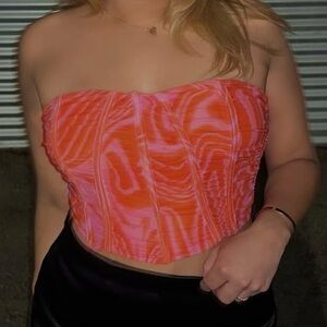 Vibrant Pink and Orange Strapless Top